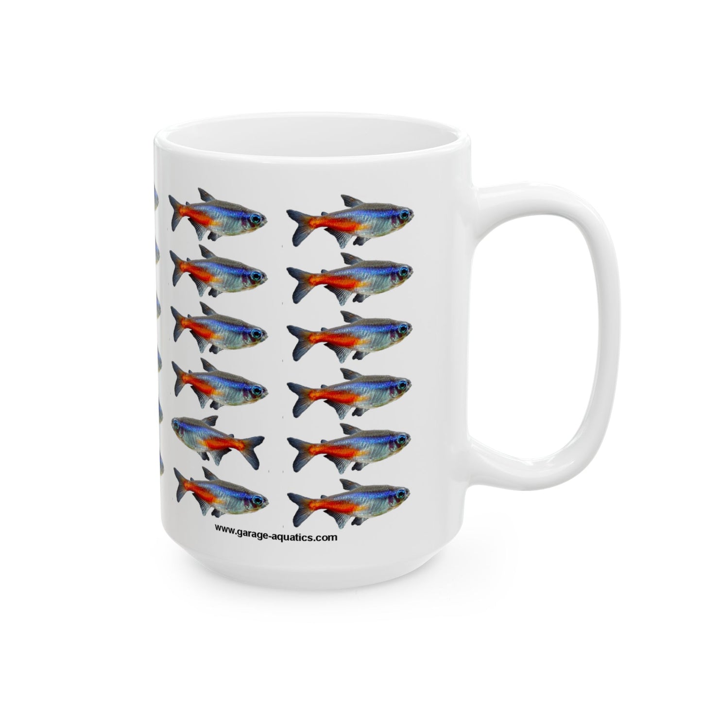 30 Neon Tetras White Ceramic Mug 15oz
