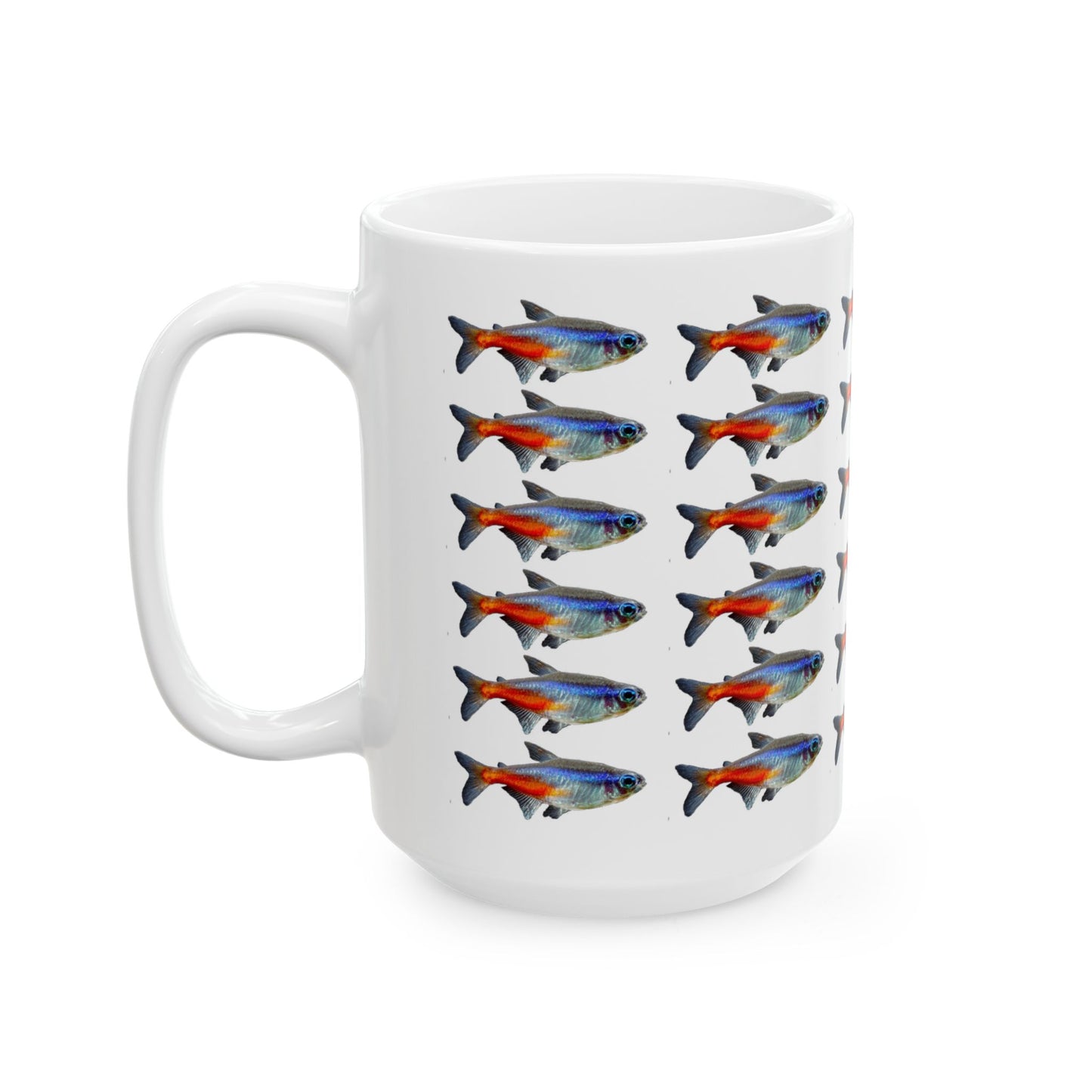 30 Neon Tetras White Ceramic Mug 15oz
