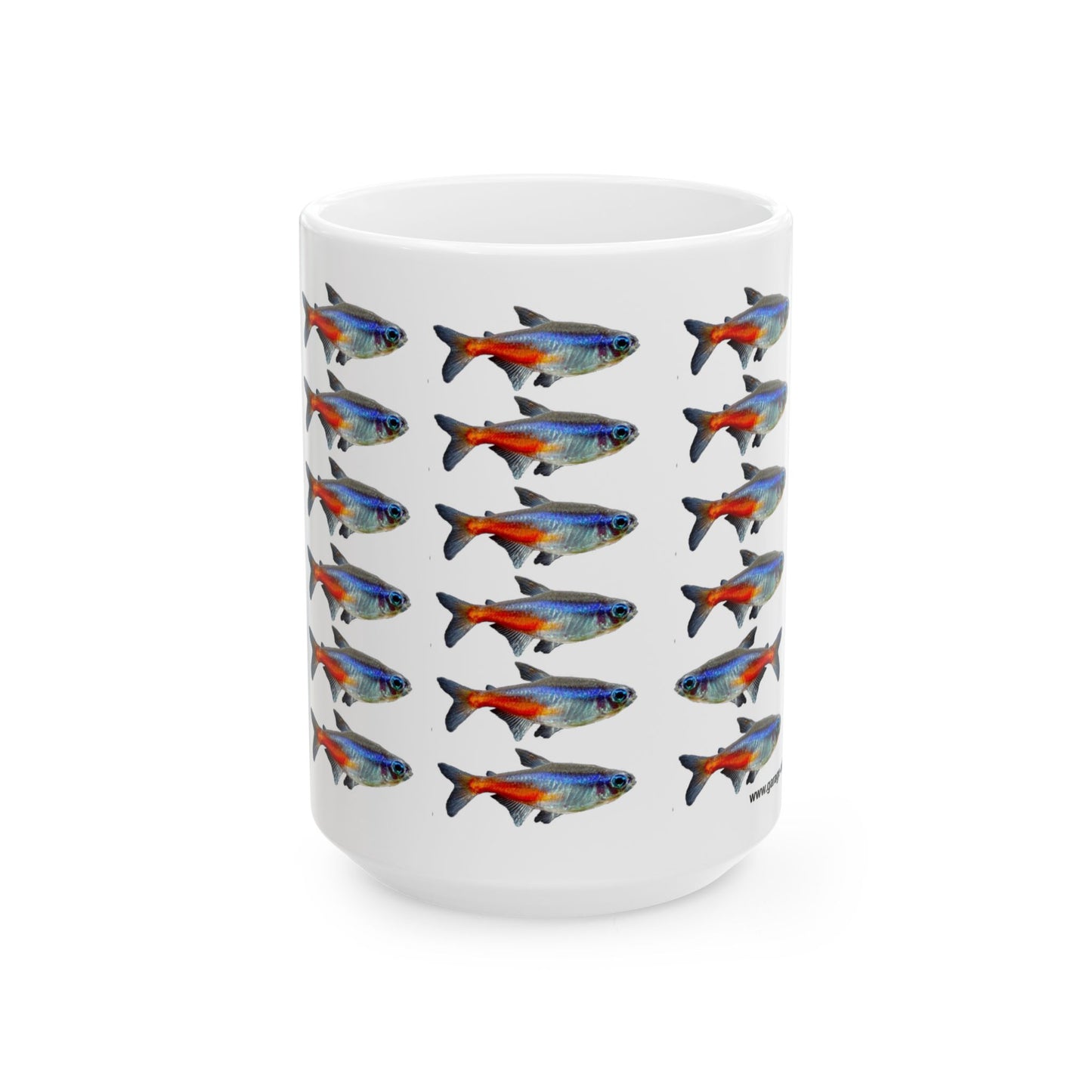 30 Neon Tetras White Ceramic Mug 15oz
