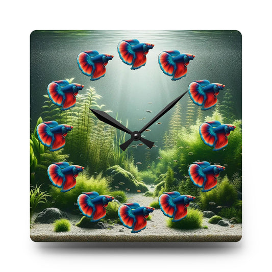 Red And Blue Betta Fish Acrylic Wall Clock