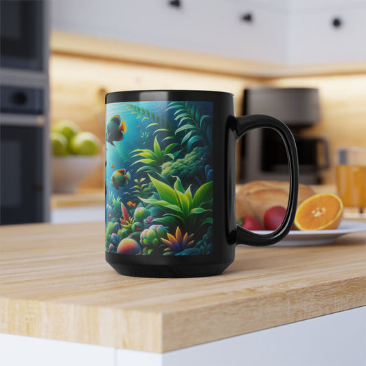 Underwater Scene Black Ceramic Mug 15oz