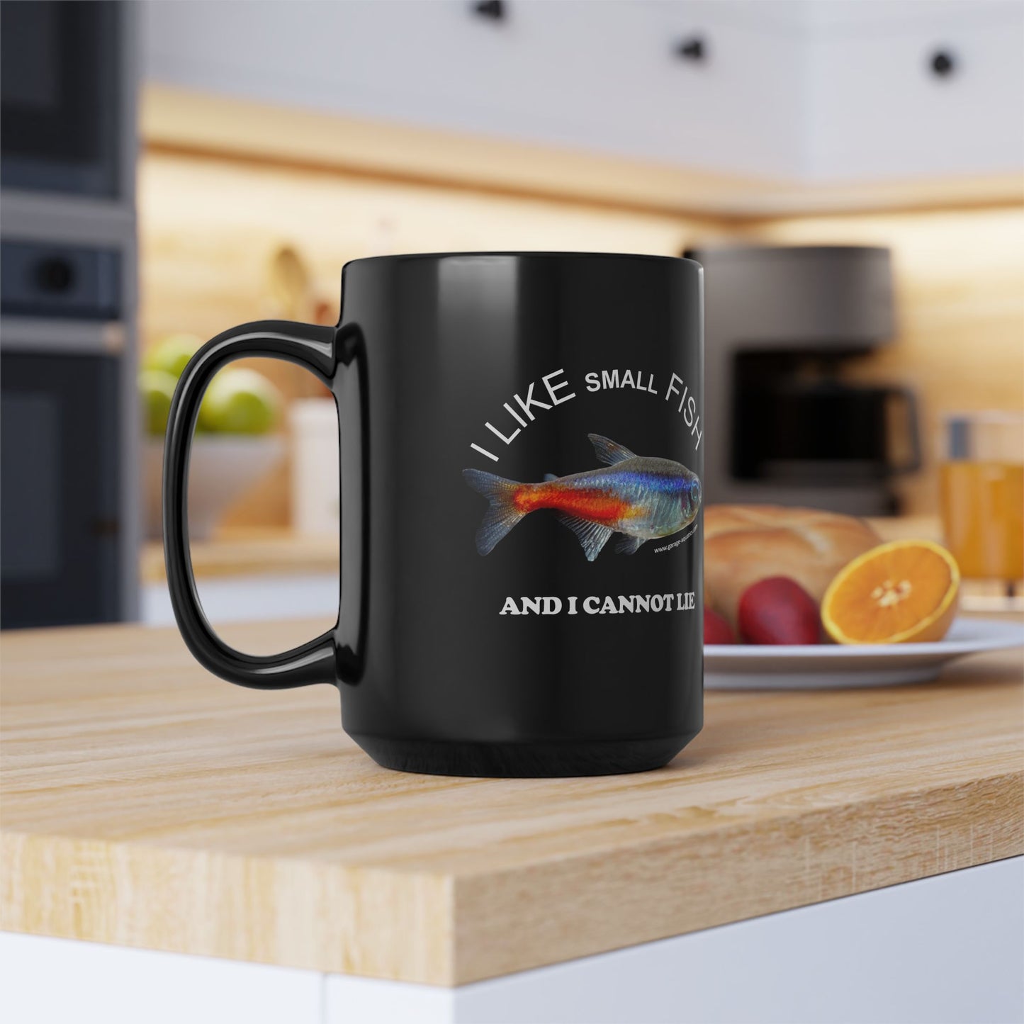 I Like Small Fish and I Cannot Lie Neon Tetra Black Mug 15oz