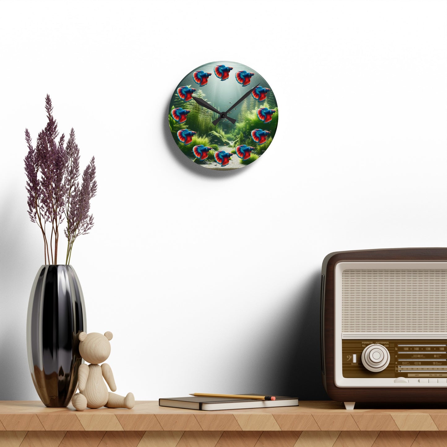 Red And Blue Betta Fish Acrylic Wall Clock