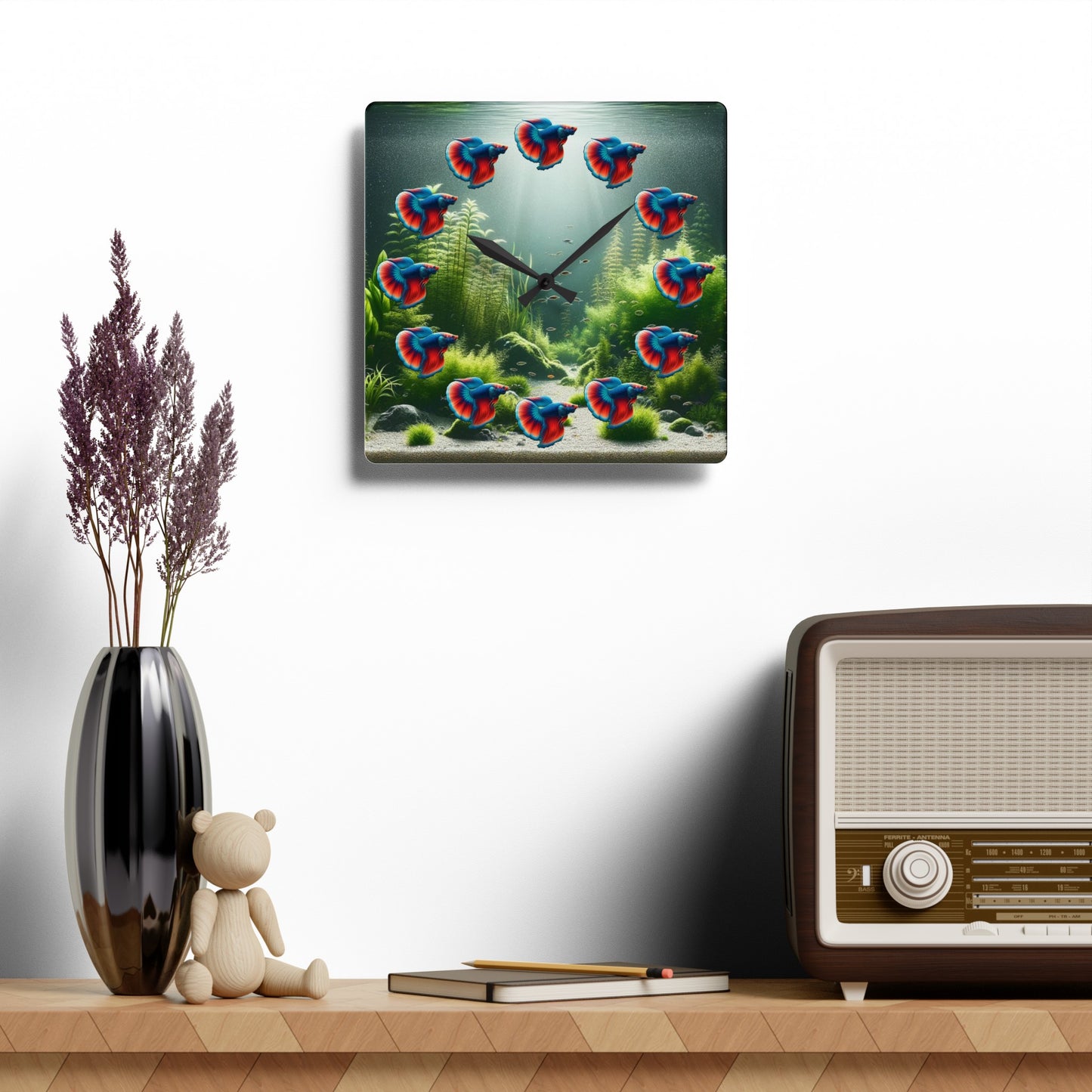 Red And Blue Betta Fish Acrylic Wall Clock