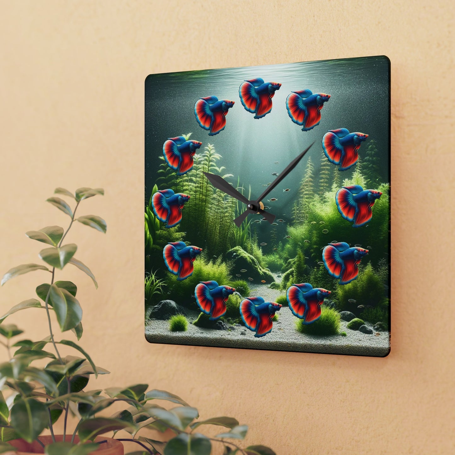 Red And Blue Betta Fish Acrylic Wall Clock