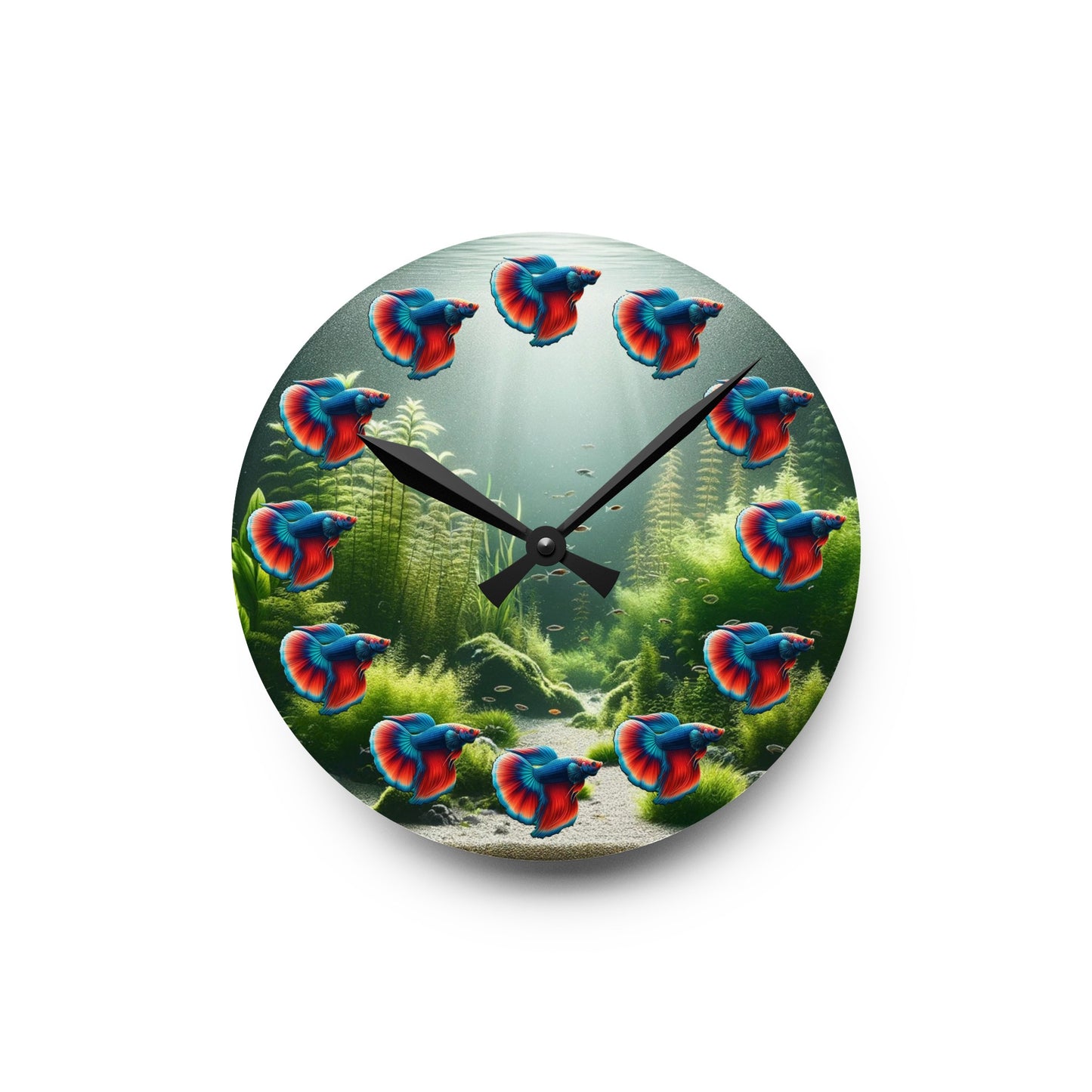 Red And Blue Betta Fish Acrylic Wall Clock