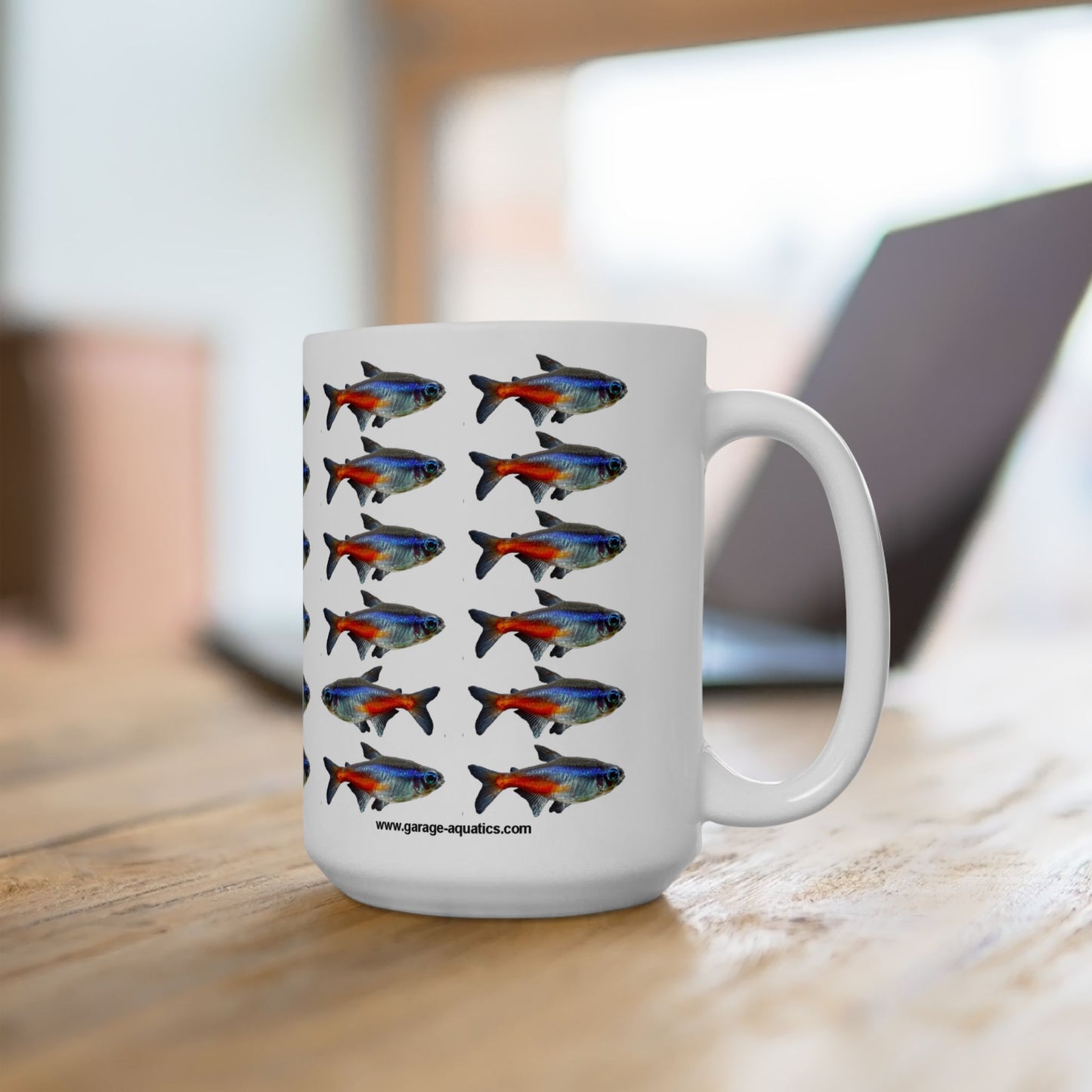 30 Neon Tetras White Ceramic Mug 15oz