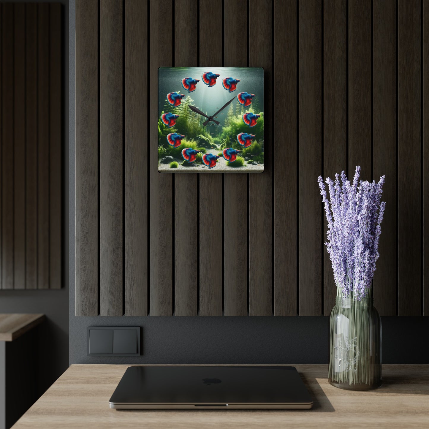 Red And Blue Betta Fish Acrylic Wall Clock