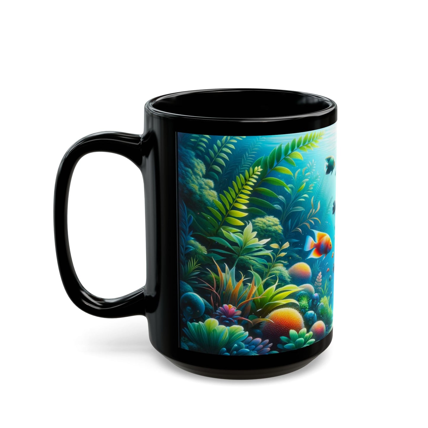 Underwater Scene Black Ceramic Mug 15oz