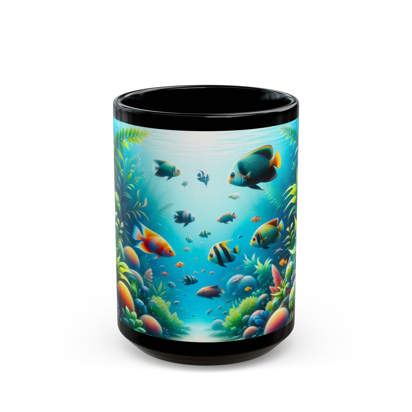Underwater Scene Black Ceramic Mug 15oz