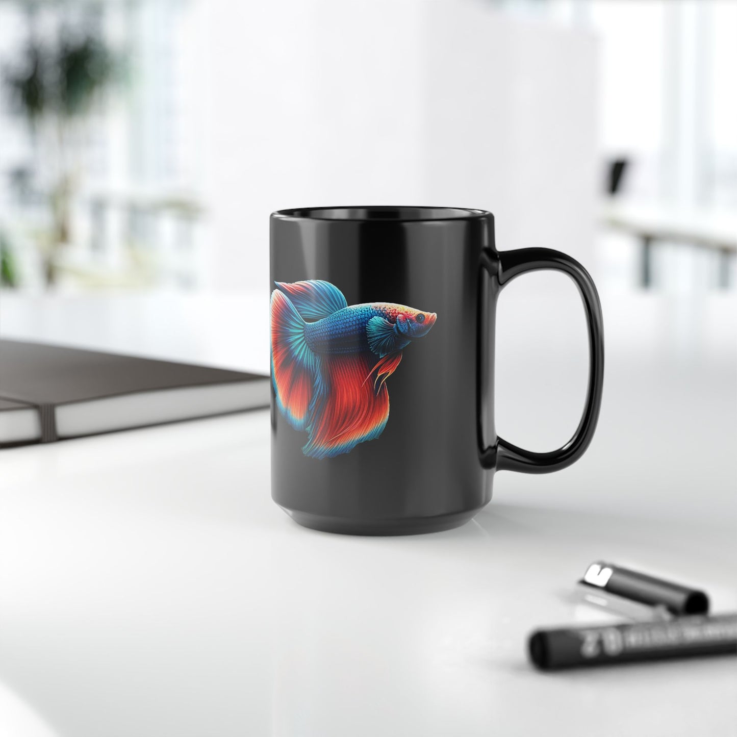 I Love Bettas Black Ceramic Mug 15oz