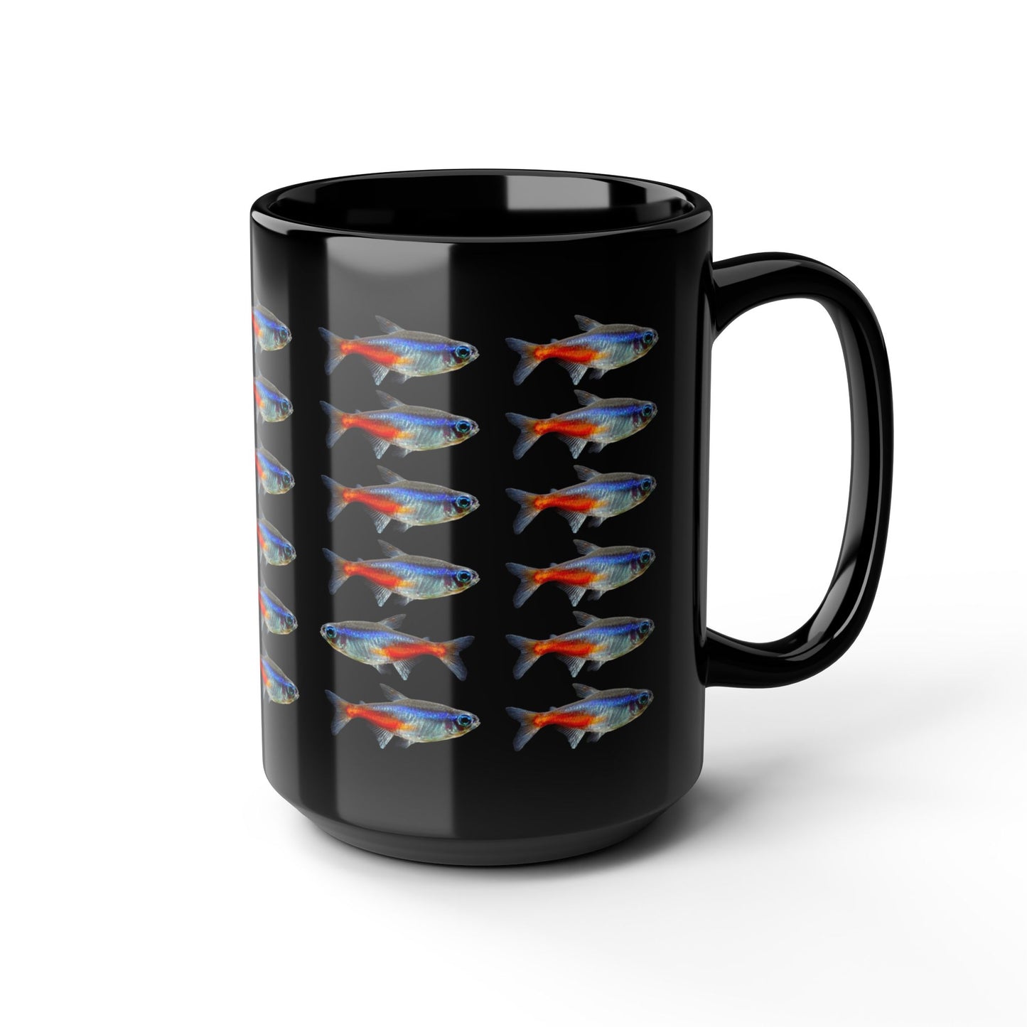 30 Neon Tetras Black Ceramic Mug 15oz