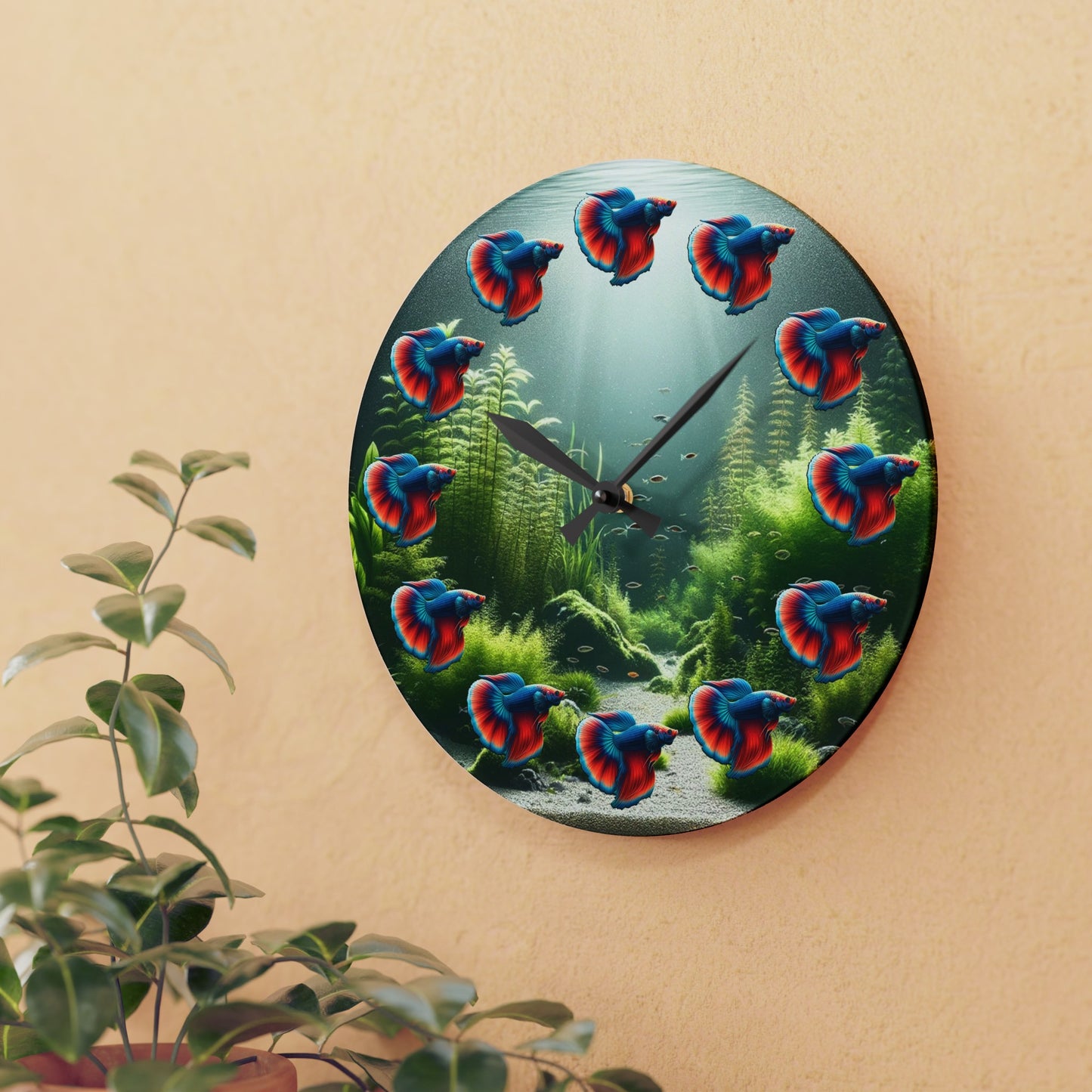 Red And Blue Betta Fish Acrylic Wall Clock