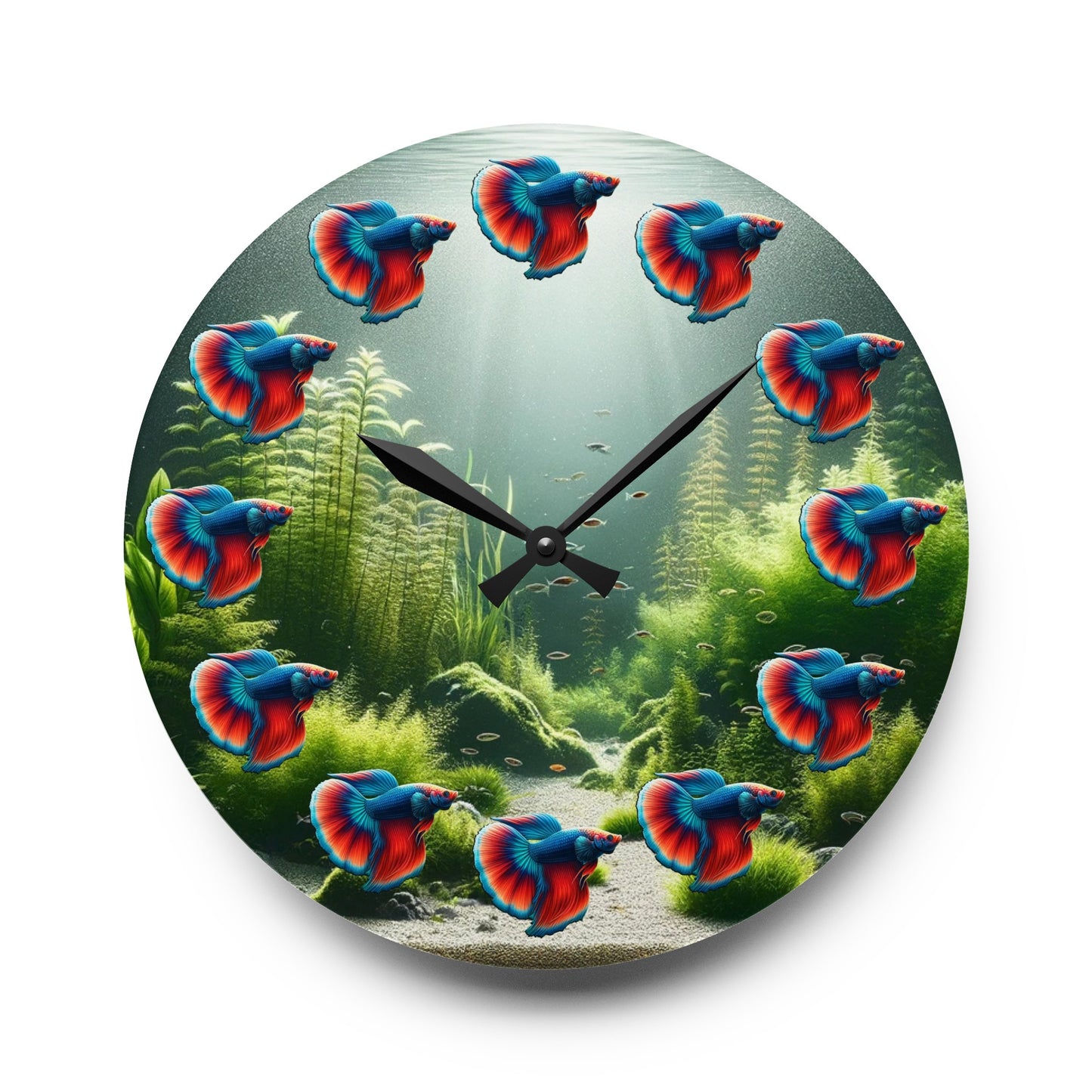 Red And Blue Betta Fish Acrylic Wall Clock