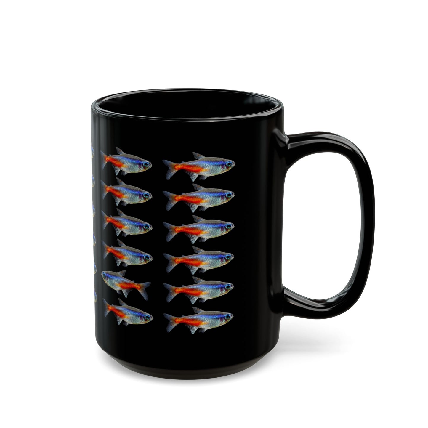 30 Neon Tetras Black Ceramic Mug 15oz