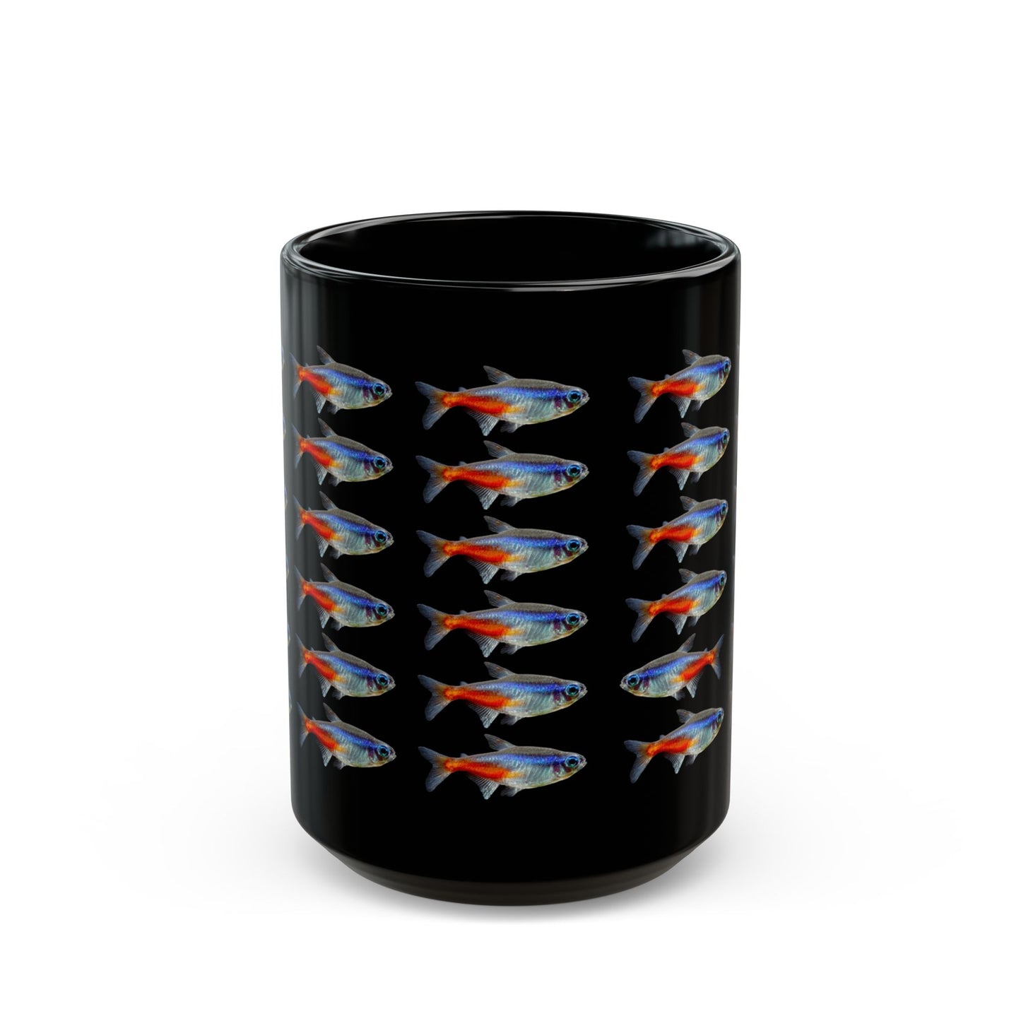 30 Neon Tetras Black Ceramic Mug 15oz